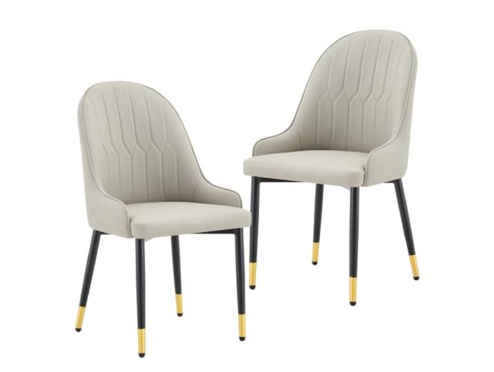 Vexelus 2er Set warmgraue PU‑Esszimmerstühle mit Blitzmuster‑Rückenlehne, wasserabweisend, Dickes hochelastisches Polster für Küche und Café