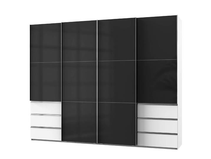 Schwebetürenschrank Level 36 C 300 x 236cm Mehr als 5 Schubladen Weiß/Hochglanz Schwarz/Weiß
