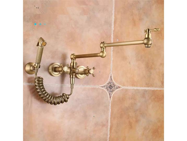 Robinet de remplissage de marmite en bronze antique, robinet d'évier monotrou, bec pliant rotatif, laiton, montage mural, cuisine pliable, chaud et froid