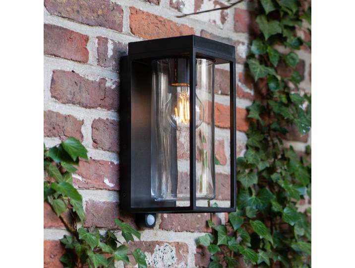 LUTEC Solar-Außenwandleuchte FLAIR, schwarz, 29 cm, Sensor, IP44 FLAIR, schwarz, Aluminium, Modern, Wandleuchte außen