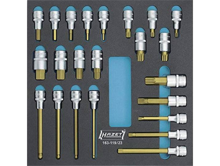 Hazet 163-119/23 Jeu de douilles mâles/carré creux 12\,5 mm/profil à 6 pans intérieurs/denture multiple intérieur XZN/nombre d'outils 23