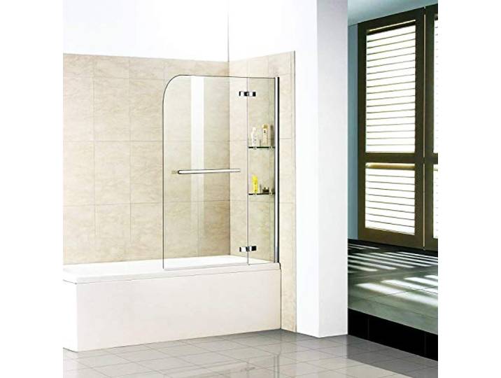Badewannenaufsatz Duschabtrennung 120x140cm Duschwand Badewanne Sicherheitsglas mit Handtuchhalter Eckregal