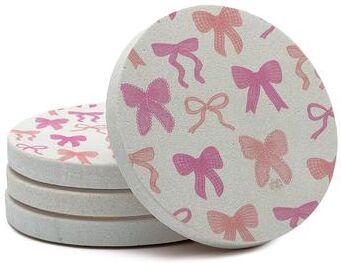 Thirstystone Cute Coquette 4 Pack Round Natural Sandstone Coasters with Protective Cork Backing Manufactured in The USA