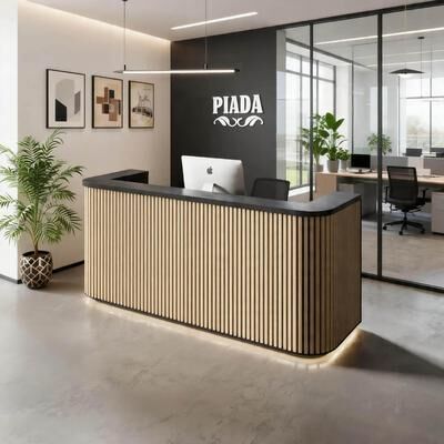"WESOME 71"" Curved Reception Desk, Mid Century Front Desk Reception Room Table with Power Outlets"