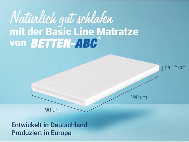 Kaltschaummatratze Basic-Line geeignet f. Gäste-/Jugendbetten,Kernhöhe, Betten-ABC, 10 cm hoch, Klimaregulierung, ergonomisch und atmungsaktiv