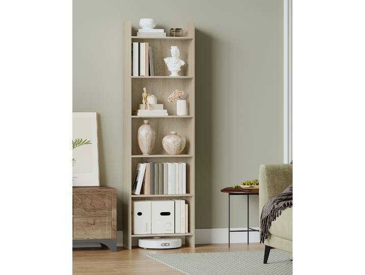 Bibliothèque, étagère, étagère sur pied, étagère de bureau, avec 6 compartiments, ouverte, pour salon, bureau, diviseur de pièce, chêne beige