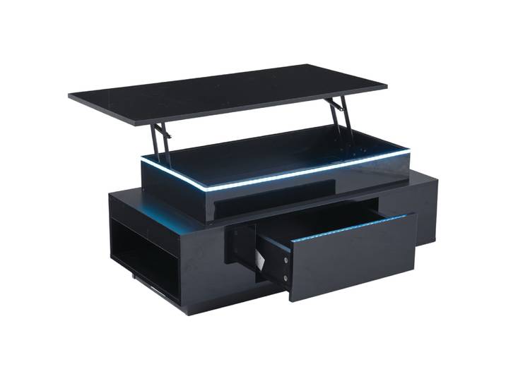 Table basse relevable en panneau de particules noire avec led