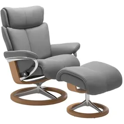 Stressless Sessel mit Hocker Magic Signature Leder Grau Batick Wild Dove L (Large)