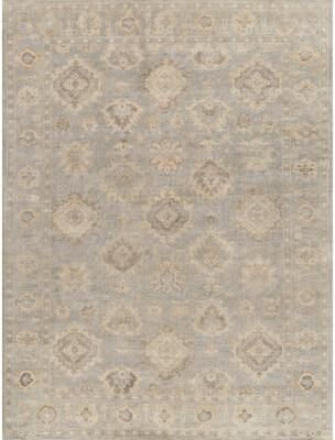 EXQUISITE RUGS Antique Weave Oushak Hand-knotted New Zealand Wool Light Blue Area Rug.