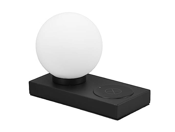Reality Leuchten Tischleuchte Chloe R59080132, Metall Schwarz matt, Glas weiß, exkl. 1x E14, induktives Ladefeld