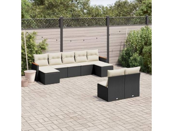 YUTAASU 9-TLG. Poly Rattan Sofagarnitur Schwarz mit Kissen