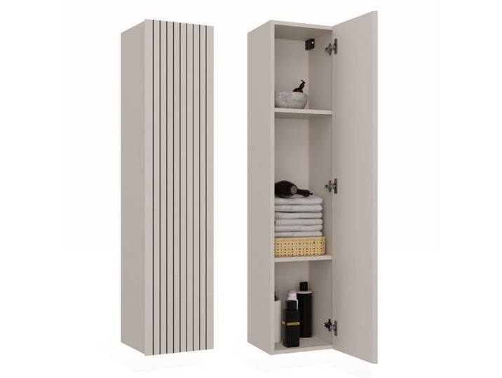 Tigo 1d - armoire de salle de bain suspendue étagère façade rainurée - 31x135x29 5 cm - cachemire
