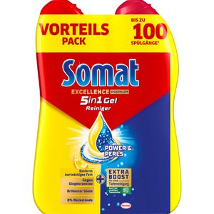 Somat Spülmaschinengel Excellence Premium Power & Pearls, 5in1, Kraftvolle Reinigung, bis zu 100 Spülgänge, 2x 800 ml