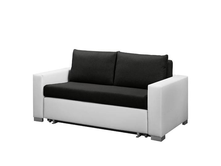 home24 Slaapbank Basic wit/zwart/wit kunstleer Koda/stof Doran 153cm met slaapfunctie modern