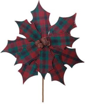 Melrose International Plaid Poinsettia Stem (Set of 2)