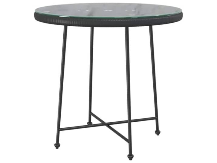 Esstisch Schwarz Ø80 cm Hartglas und Stahl Runde Tischplatte,Stahlrahmen,PE-Rattan Struktur,Fußkappen,leicht zu reinigen,Außenbereich