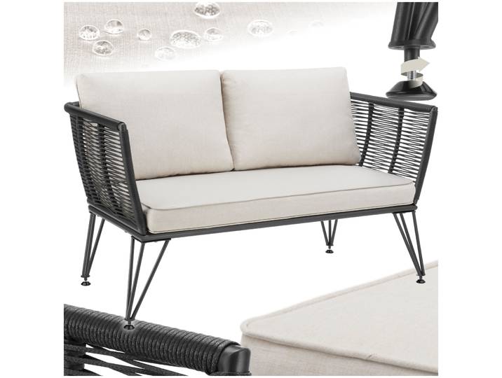 Tuin-loungebank Sundo in rope-design van wicker - antraciet
