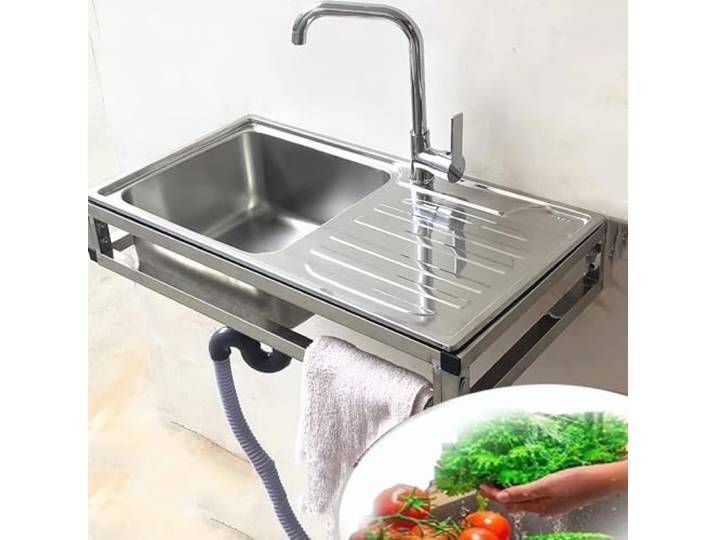 NILZA Wandmontage Edelstahlspüle Spülbecken Küchenspüle Edelstahl Waschbecken Outdoor Spüle 1 Becken Spültisch Mit Werkbank Für Gewerbliche Restaurant (Size : Cold)