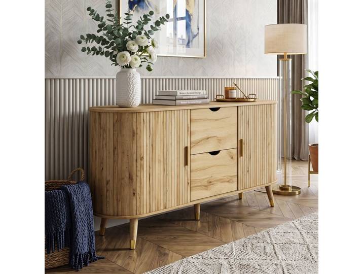 Buffet Enfilade 140x40cm 2 Portes Coulissantes Gain de Place Design Soigné Effet Chêne
