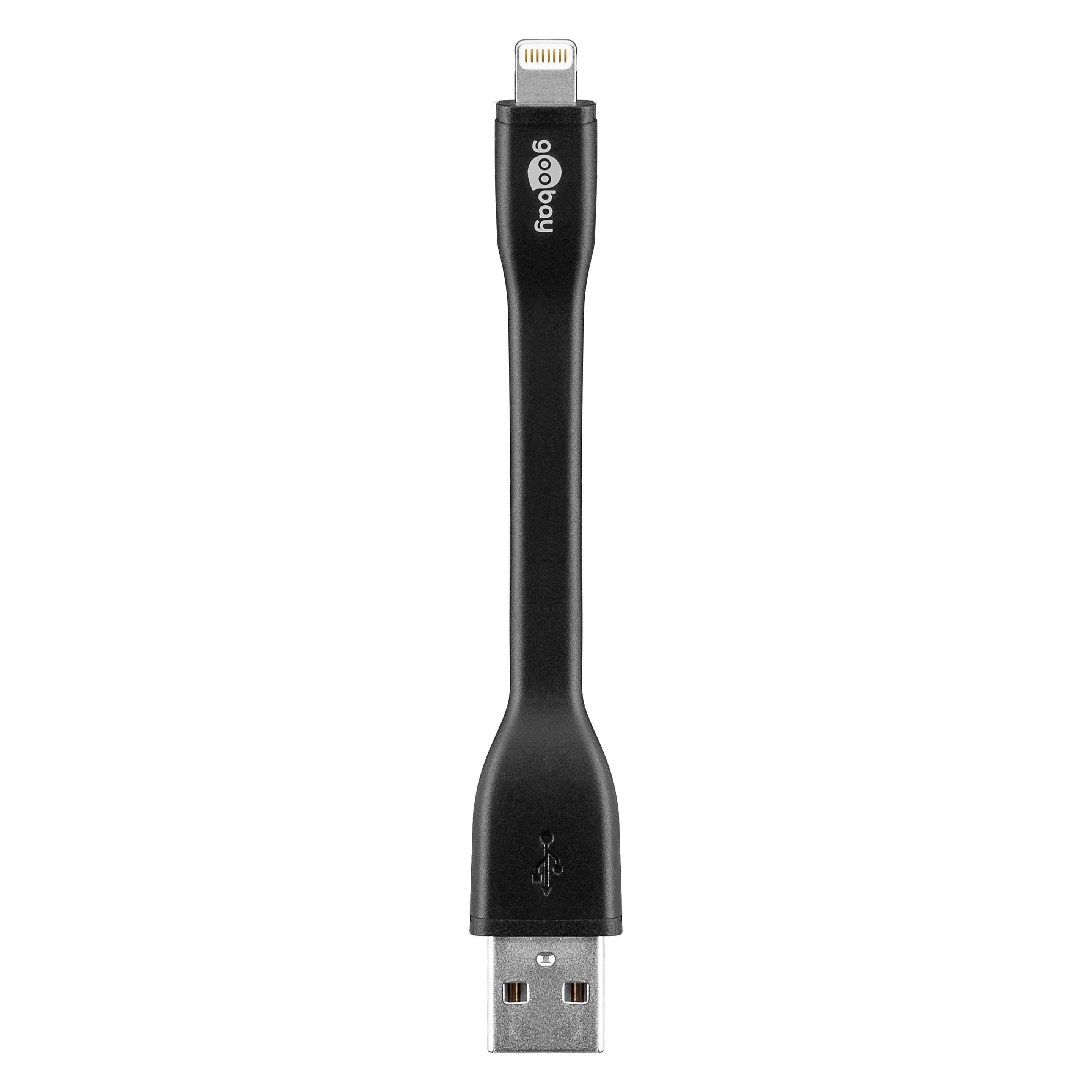 Berrybase goobay Lightning Flachkabel (MFi) 0,10m schwarz (0.10 m, USB 2.0) (44094)