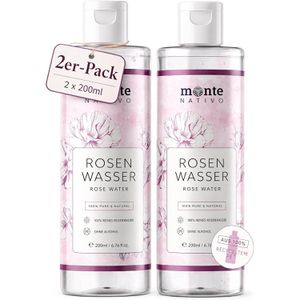 Monte-Nativo Gesichtswasser Rosenwasser, beruhigend, mit Rosenhydrolat, für alle Hauttypen, je 200 ml, 2 Stück