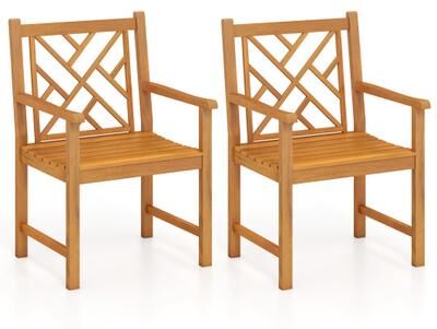 Costway Set of 2 Outdoor Dining Chairs Acacia Wood with Cross-Pattern Backrest