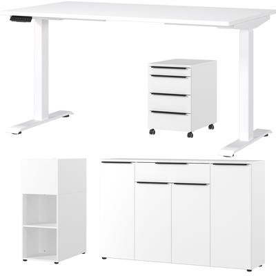 Büromöbel-Set GERMANIA "Mailand", weiß, Schreibtisch Breite 140cm Holzwerkstoff Metall, Holzwerkstoff, Metall, Arbeitsmöbel-Sets, Büromöbel-Set, inkl. Schreibtisch, Rollcontainer, Raumteiler und Sideboard