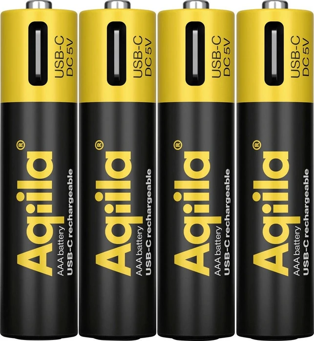 Aqiila USB-Akkus mit Ladekabel USB-C Li-Ion Mignon AAA 600 mAh, 4 St.