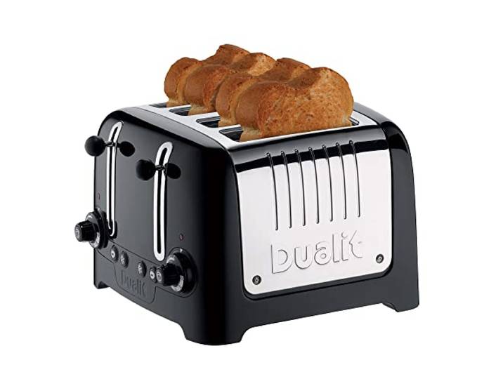 Dualit LITE Toaster 4 Scheiben Schwarz, Perfect Toast-Technologie Peek-and-Pop®-Funktion, Auftaufunktion, Bagel-Funktion, klassisches Retro-Design, Maße 28×31×20 cm, Gewicht 2, 6 kg