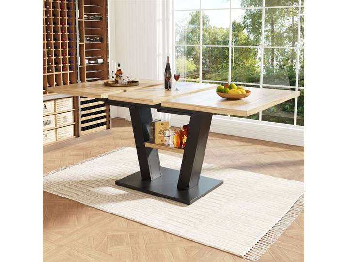 Table a Manger Extensible Table Extensible avec Rallonge Intégrée Table de Cuisine 4 a 6 Personnes Bois Naturel 118-157×70×75cm