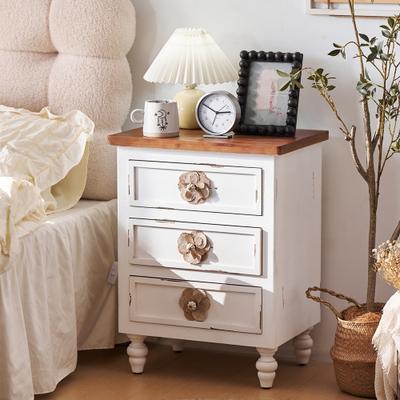 Nightstand with 3 Drawers End Table with Floral Knobs