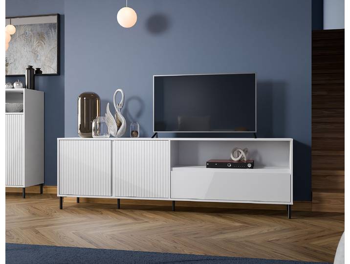 Meuble TV Jitang MDF panneau de fibres de bois à densité moyenne , laqué Blanc/Blanc 208cm