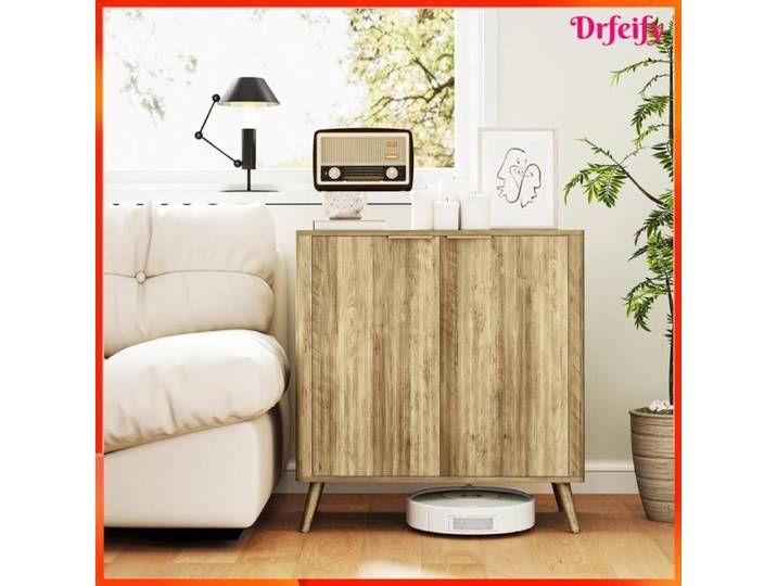 Buffet - AKOZON - 11628 - Aspect bois chêne - 2 portes - Étagère ajustable