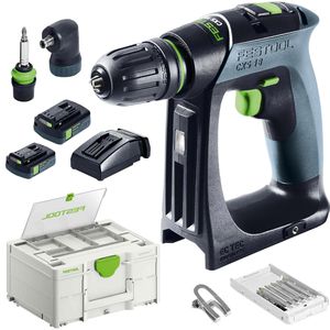 Festool Akku-Bohrschrauber CXS 18 C 3,0-Set, 18V/3,0Ah, 2 Akkus, Lader, Winkelvorsatz & Koffer