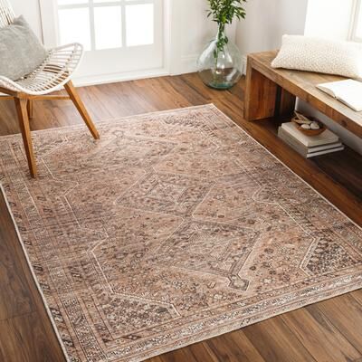 Livabliss Verninac Distressed Medallion Printed Washable Rug