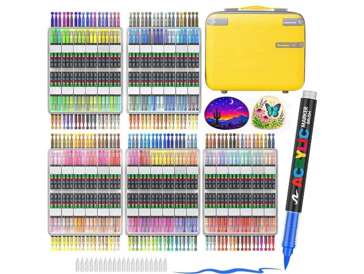 Acrylstifte Set 360 Farben mit Pinselspitze, Mehrfarbig, Kunststoff, 1x1x13 cm, Dekoration, Malbedarf & Bastelbedarf