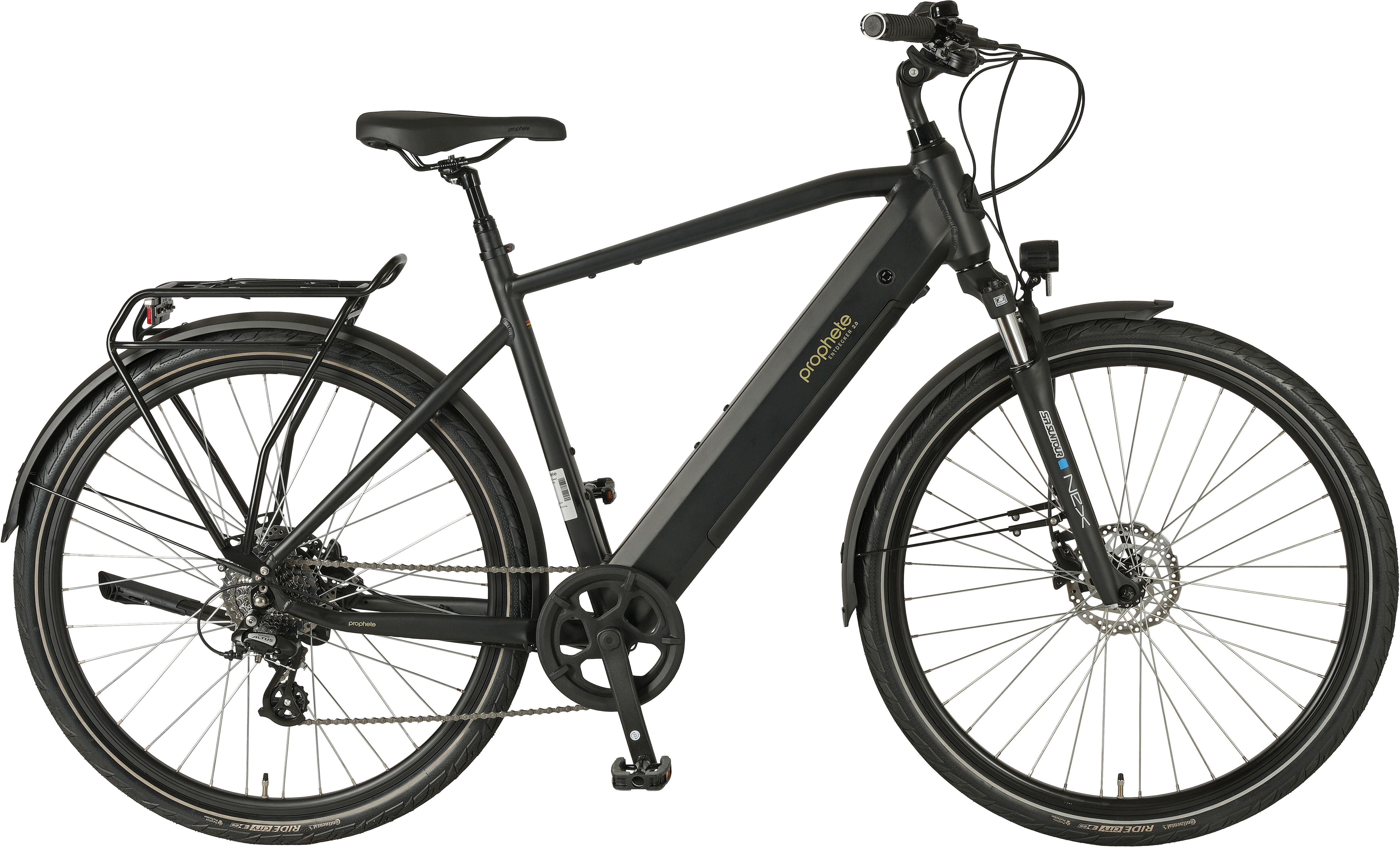 E-Bike PROPHETE "Entdecker 2.0" Gr. 54, schwarz (schwarz, schwarz), Elektrofahrräder, 54cm, 28 Zoll (71,12cm), E-Bike