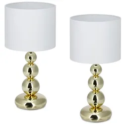 Relaxdays Tischlampe 2er Set Weiß,Gold