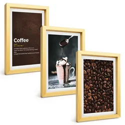 BILDER SET 3er Set - 20x30 cm Goldrahmen - Kaffeegetränk mit Schlagsahne