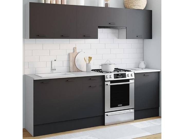 IDMARKET Cuisine complète 240 cm SUBTIL avec plan de travail 7 éléments blanc et gris