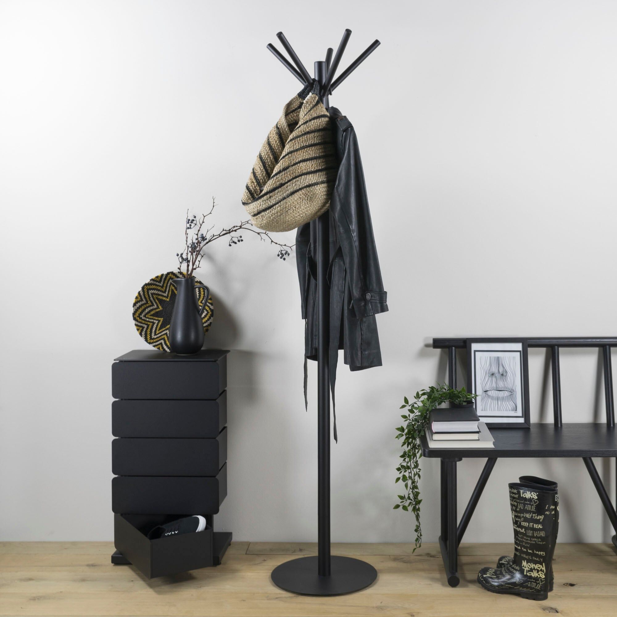 Garderobenständer SPINDER DESIGN "Sticks", schwarz, H:181cm Ø:40cm, Metall, Garderobenständer, Garderobenständer, Metall, Breite 40 cm schwarz Einheitsgröße