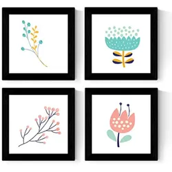 POSTER Set mit 4 Zweigen und Blumen Pastelltöne Nordische skandinavische 25x25 cm Rahmenlos