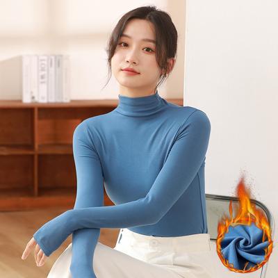 Trendy Discount Goods Womens Half Turtleneck Pullover, Slim Black Modal Bottoming Shirt, Thickened Long Sleeve Top For Autumn Winter blue xl