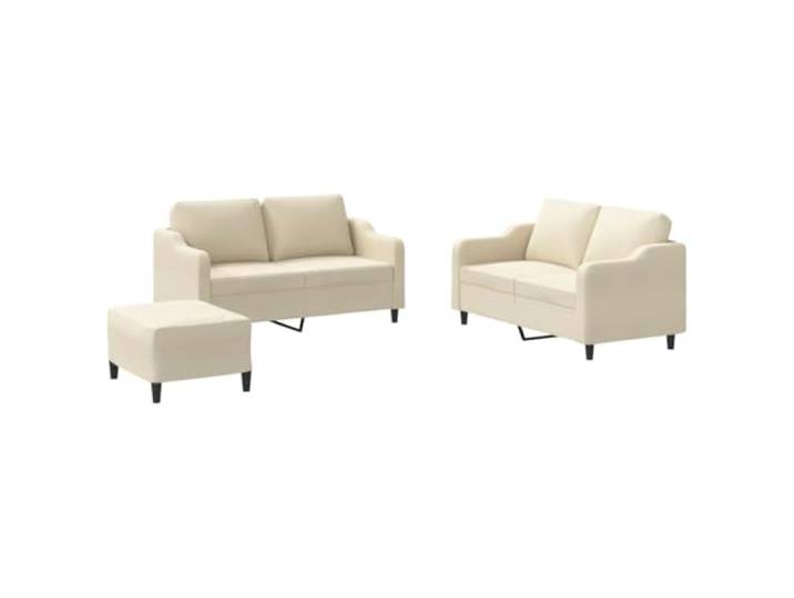 Todiikf 3-TLG Sofagarnitur mit Hocker Polstersofa Set Couch Creme Bequemes Couch Set für Wohnzimmer mit dicken Kissen, stabilem Sperrholz-Metall-Gestell und vielseitigem Hocker.