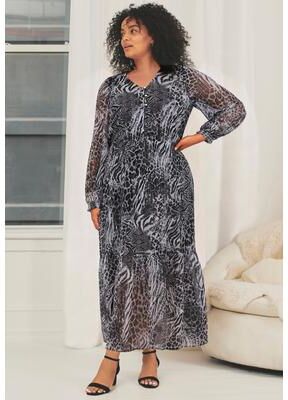 Plus Size Women's Maxi Tiered Dress by Avenue in Blue Brush Tide (Size 22/24)