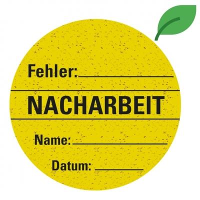 Dreifke® Aufkleber | Organisationsetikett Nacharbeit, gelb, Graspapier, selbstklebend, Ø 60 mm, 500/Rolle