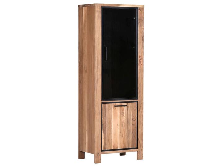 Landscape Vitrine, Akazie, Holz, Akazie, massiv, 3 Fächer, 65x180x44 cm, Beimöbel erhältlich, Beleuchtung, Wohnzimmer, Wohnwände, Vitrinenschränke