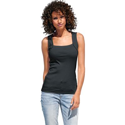 Shirttop HEINE, Damen, Gr. 48, schwarz, 100% Baumwolle, unifarben, eckiger Ausschnitt, Tops Shirttop