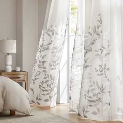 Madison Park Cecily Floral Printed Burnout Sheer Grommet Curtain Panel