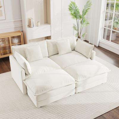 Loedds 2-Seat Chenille Modular Sectional Sofa with Ottoman & Wood Frame
